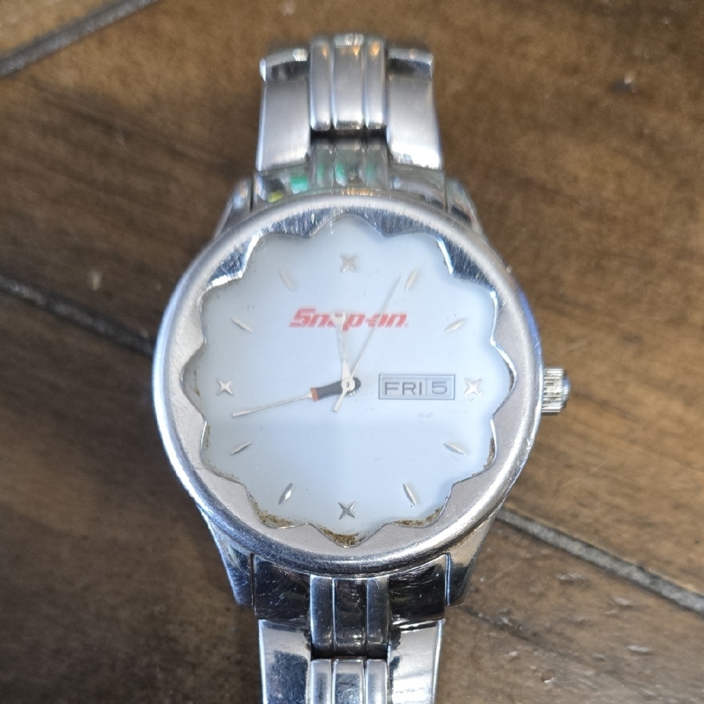 Rare Vintage Snap-on Silver Watch with White Face